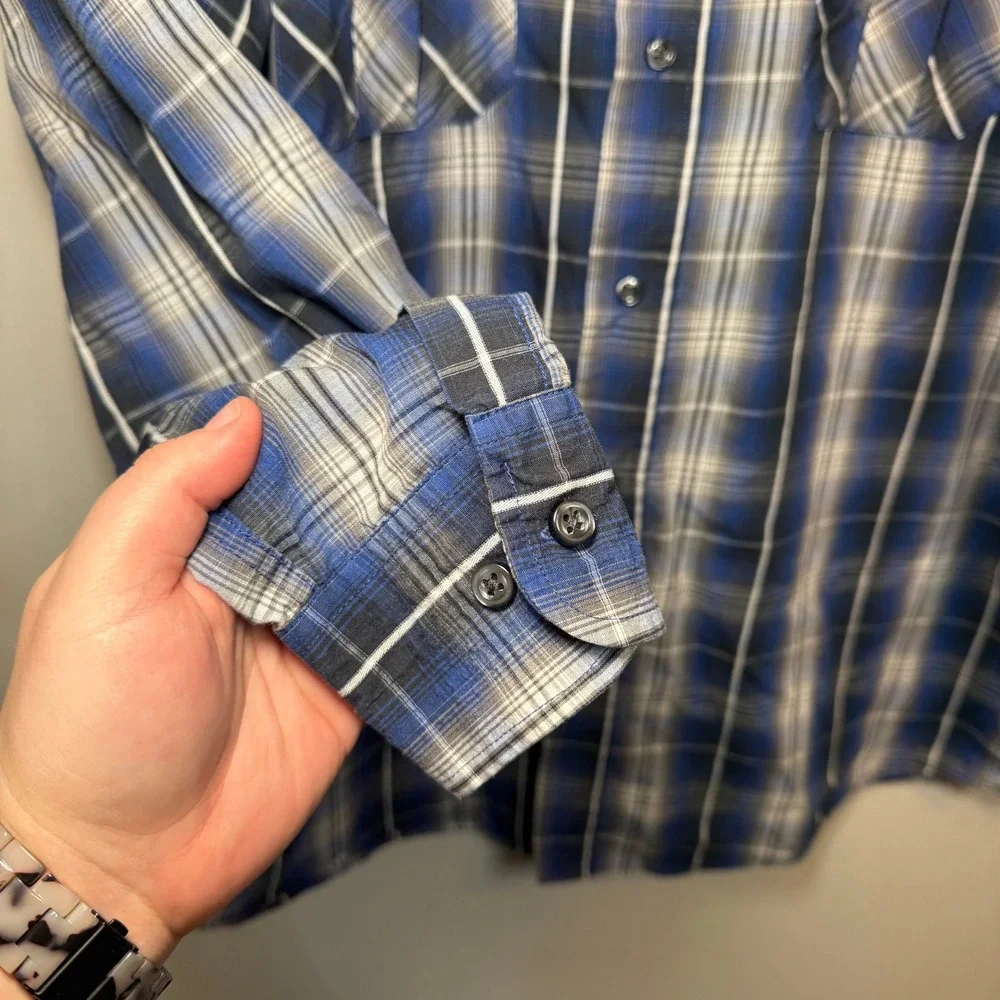 Beverly Hills Polo Club Men's Blue Plaid Long Sleeve Button Down Shirt X-Large